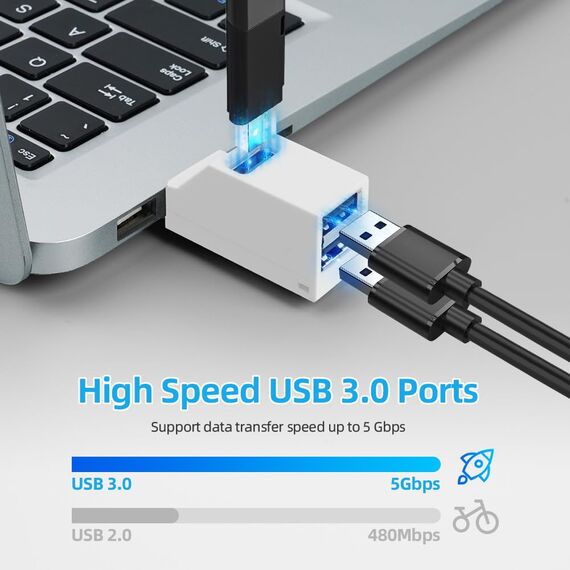 AXFEE 3 Port USB-Hub Mit Mehreren Anschlüssen (1 USB 3.0 + 2 USB 2.0) - Mini Splitter Erweiterung Adapter Für Laptop, MacBook, Desktop-PC, Kompatibel Mit Flash-Laufwerk Und Tastatur
