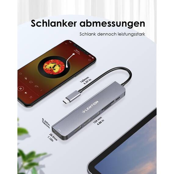 LENTION USB C Hub mit 100W PD Aufladung, 4K@60Hz HDMI, SD/TF Kartenleser, USB-3.0, Adapter USB-C auf USB kompatibel mit MacBook Pro/Air 2018-2026, iPhone 17/16/15/Pro/Pro Max und mehr