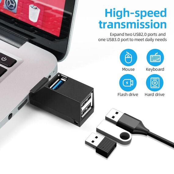 AXFEE 2-Port Mini USB 3.0 Hub Adapter, High-Speed-Erweiterung für Laptop, Flash-Laufwerke, HDD, mehr