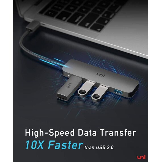 uni USB C Hub mit 4-Port USB 3.0 ultradünner Daten-Hub aus Aluminium, für MacBook Pro/Air, iPad Pro/Air, Dell XPS, Surface Book, iPhone 15 Serie usw.