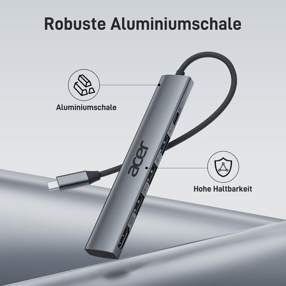 acer USB C Hub 5 in 1, Tragbarer 4K HDMI Adapter PD 100W, 3X USB A Datenport, USB C auf HDMI Adapter kompatibel mit acer Laptop, Chromebook, Surface, Galaxybook, MacBook Pro/Air, iPad Pro/Air