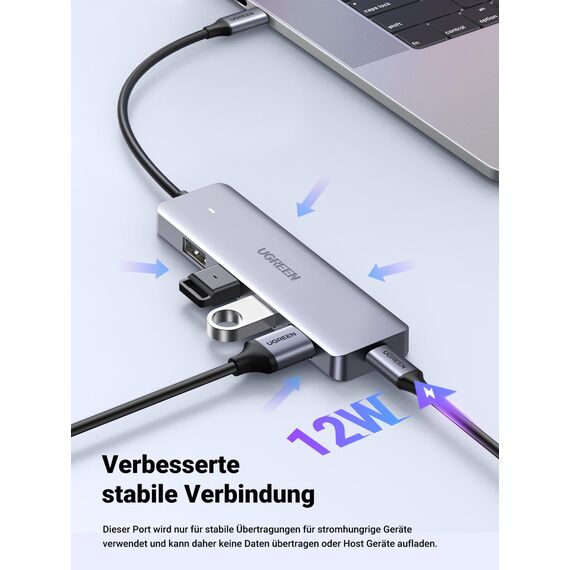 UGREEN USB C Hub mit 4 Ports USB 3.0 OTG Adapter, Verteiler Mit Stromversorgung-Port Kompatibel Mit iPhone 17 Serie, MacBook Serie, iPad, Surface Pro/Go, Thinkpad und Mehr (15cm)