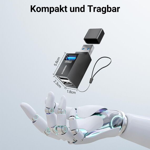 KiWiBiRD USB Doppelstecker Mini USB 3.0 Hub USB Splitter 1 zu 3 Verteiler Adapter zum Laden Strom Mehrfach Port (1x USB3.0, 2X USB2.0) Kompatibel mit Laptop MacBook PC Flash-Laufwerk Tastatur Maus