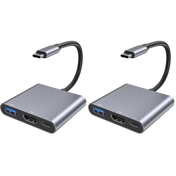 USB C HDMI Adapter, USB-C Digital AV Multiport Hub mit 4K HDMI, USB 3.0 & 100W PD, Typ C auf Hdmi Adapter für MacBook Pro/Air, iPad Pro/Air, Samsung, Surface, HP (Packung mit 2)