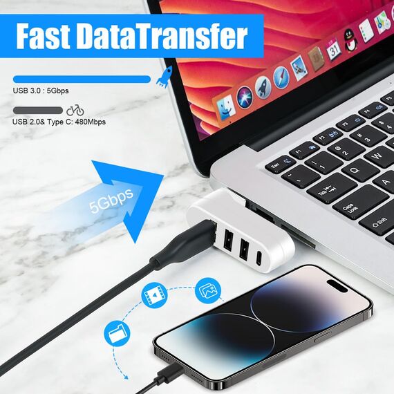 AXFEE 4 Port USB Hub, Mini Hub Mit Mehreren Anschlüssen, 1 USB 3.0+2 USB 2.0+Type-C, Splitter Erweiterung Adapter für Laptop MacBook Desktop PC, Kompatibel Mit Flash Laufwerk Tastatur