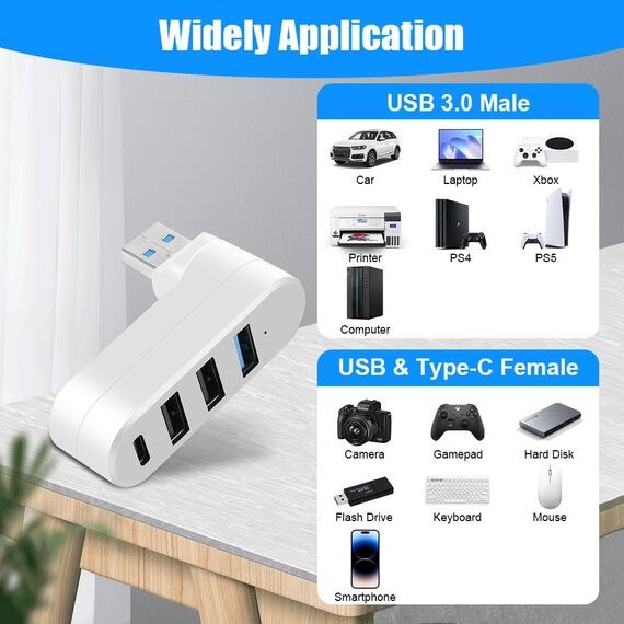 AXFEE 4 Port USB Hub, Mini Hub Mit Mehreren Anschlüssen, 1 USB 3.0+2 USB 2.0+Type-C, Splitter Erweiterung Adapter für Laptop MacBook Desktop PC, Kompatibel Mit Flash Laufwerk Tastatur