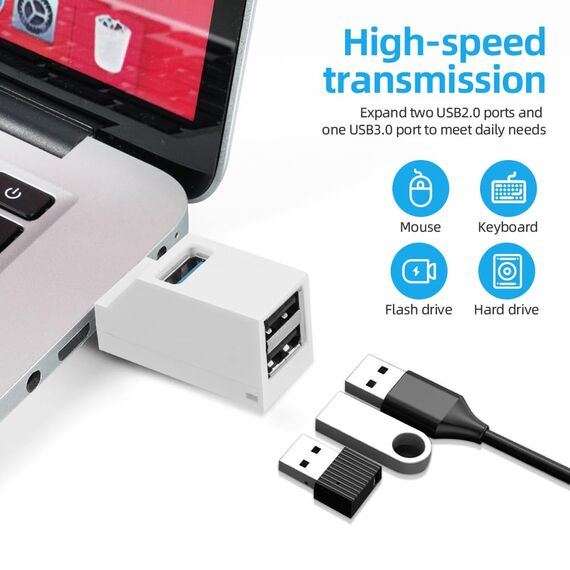 AXFEE 3 Port USB-Hub Mit Mehreren Anschlüssen (1 USB 3.0 + 2 USB 2.0) - Mini Splitter Erweiterung Adapter Für Laptop, MacBook, Desktop-PC, Kompatibel Mit Flash-Laufwerk Und Tastatur