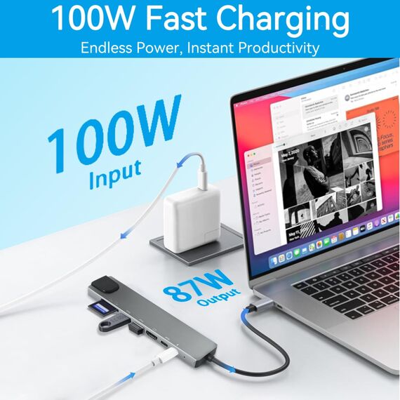 8 in 1 USB C Hub, USB C Multiport Adapter mit Ethernet, PD 100W, 4K HDMI, USB 3.0 & USB 2.0 Anschlüsse, SD&TF Kartenleser, Typ C Hub für MacBook Air/Pro, iPad, Samsung, Dell XPS, HP