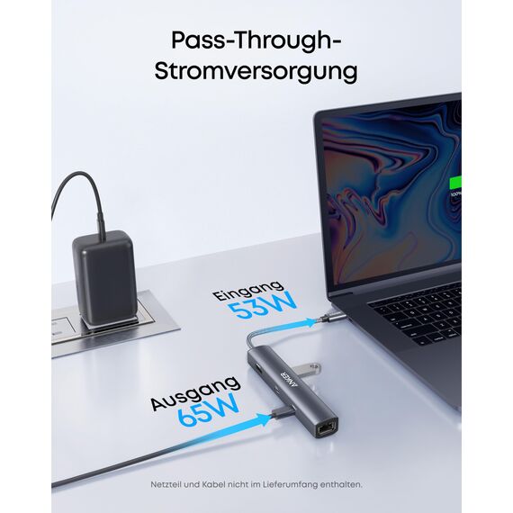 Anker PowerExpand 6-in-1 Ethernet Adapter, PD USB C Hub, 65 PD, 4K HDMI, 1Gbps Ethernet, Daten, 2 USB 3.0 Datenports, kompatibel mit MacBook Pro, MacBook Air, iPad Pro, XPS