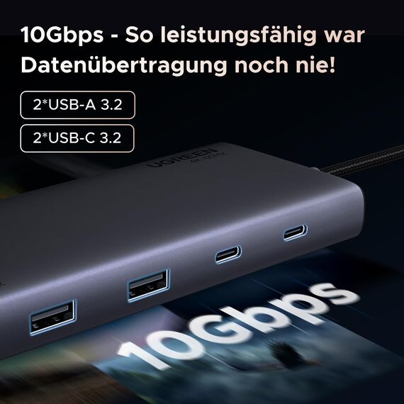 UGREEN Revodok Pro Triple Display Dock USB C Hub 2HDMI DP(4K@60Hz max.), Docking Station mit 10Gbps 4*USB Ports(2*USB A & 2*USB C), PD 100W
