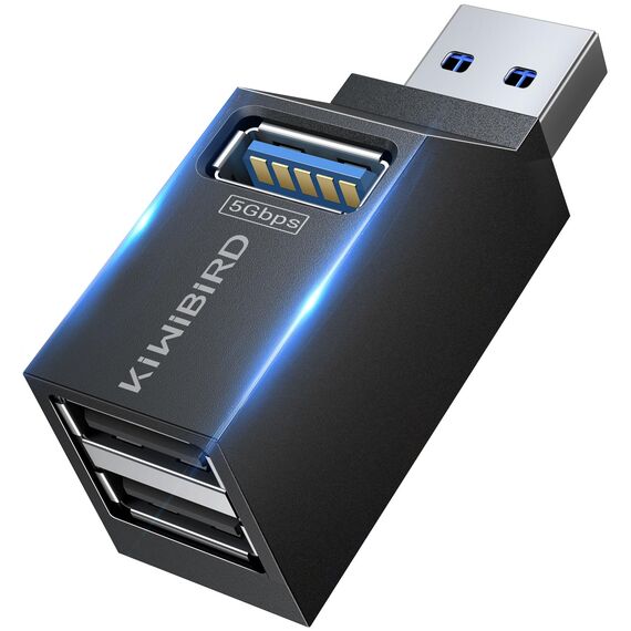 KiWiBiRD USB Doppelstecker Mini USB 3.0 Hub USB Splitter 1 zu 3 Verteiler Adapter zum Laden Strom Mehrfach Port (1x USB3.0, 2X USB2.0) Kompatibel mit Laptop MacBook PC Flash-Laufwerk Tastatur Maus