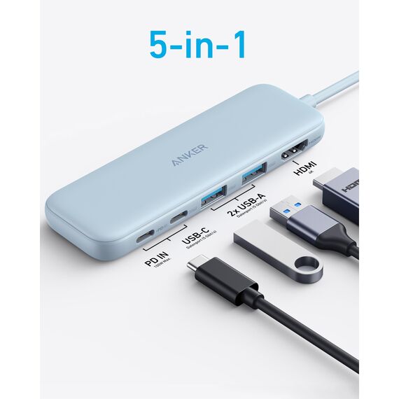 Anker USB C Hub, 332 USB-C Hub (5-in-1) mit 4K HDMI Display, 5Gbps Datenanschluss und 2 USB-A Ports für MacBook Pro, Air, Dell XPS, Lenovo Thinkpad, HP Laptops Mehr