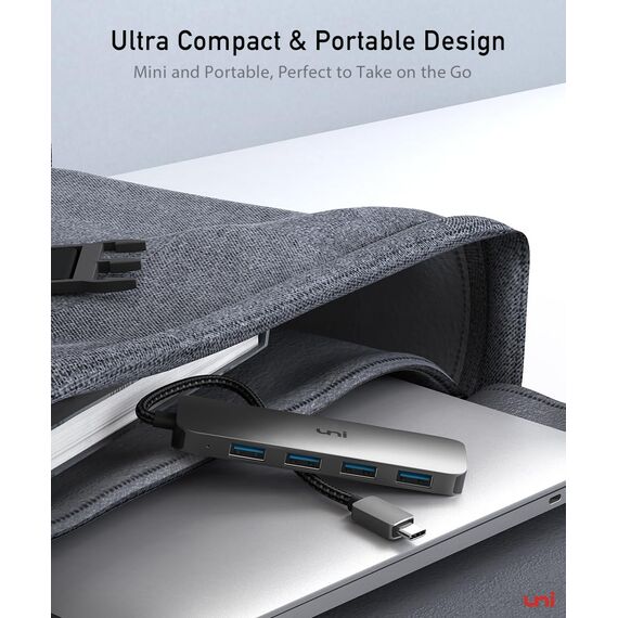 uni USB C Hub mit 4-Port USB 3.0 ultradünner Daten-Hub aus Aluminium, für MacBook Pro/Air, iPad Pro/Air, Dell XPS, Surface Book, iPhone 15 Serie usw.