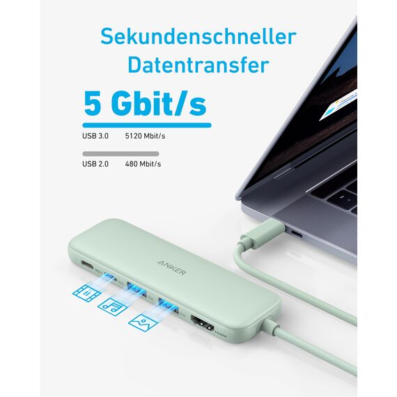 Anker USB C Hub, 332 USB-C Hub (5-in-1) mit 4K HDMI Display, 5Gbps Datenanschluss und 2 USB-A Ports für MacBook Pro, Air, Dell XPS, Lenovo Thinkpad, HP Laptops Mehr