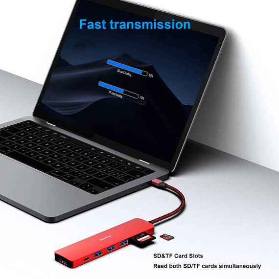 BENFEI USB C HUB 7in1,USB-C HUB Multiport Adapter mit HDMI(4K@60Hz Zertifiziert)/100W Power Delivery/3*USB 3.0 5Gbps/SD/TF Card Reader(160MB/s) für iPhone 15 Pro/Max MacBook iPad Pro iMac S23 XPS17