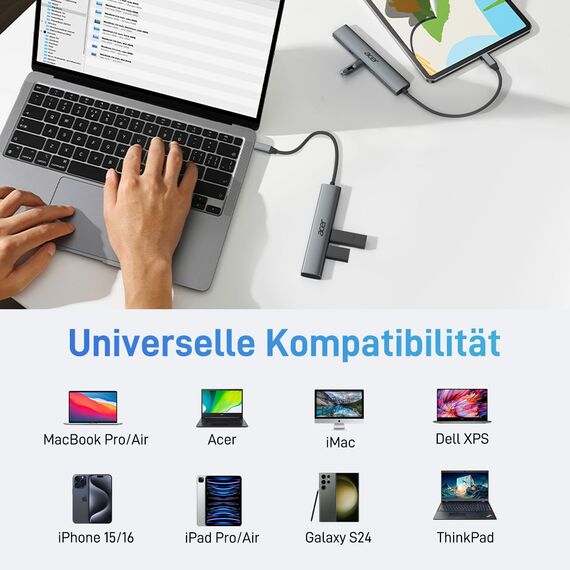 acer USB C Hub 5 in 1, Tragbarer 4K HDMI Adapter PD 100W, 3X USB A Datenport, USB C auf HDMI Adapter kompatibel mit acer Laptop, Chromebook, Surface, Galaxybook, MacBook Pro/Air, iPad Pro/Air
