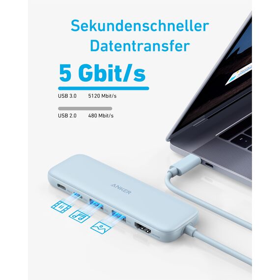 Anker USB C Hub, 332 USB-C Hub (5-in-1) mit 4K HDMI Display, 5Gbps Datenanschluss und 2 USB-A Ports für MacBook Pro, Air, Dell XPS, Lenovo Thinkpad, HP Laptops Mehr
