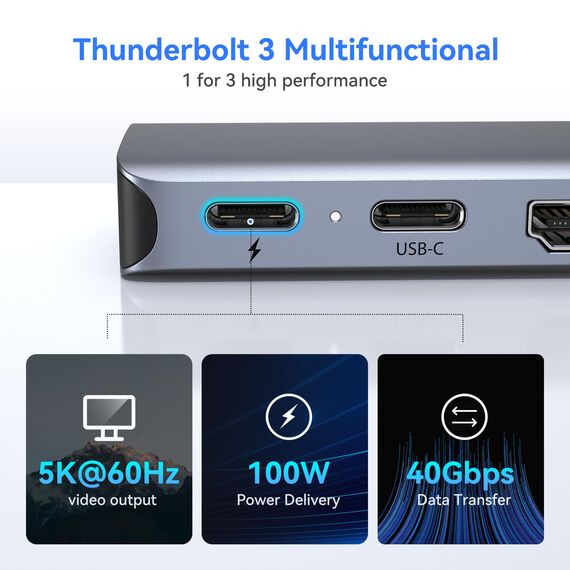 HODO USB C Hub Adapter für MacBook Pro Air, Mac Zubehör 8 in 2 mit 4K HDMI,Thunderbolt 3 Port, USB 3.0/2.0, SD und TF Kartensteckplatz für M3 M2 M1 2024 2023 2022 2021