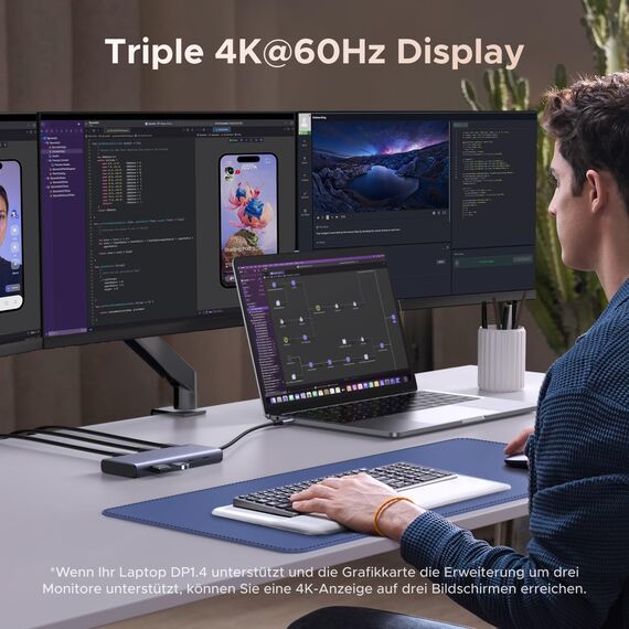 UGREEN Revodok Pro Triple Display Dock USB C Hub 2HDMI DP(4K@60Hz max.), Docking Station mit 10Gbps 4*USB Ports(2*USB A & 2*USB C), PD 100W