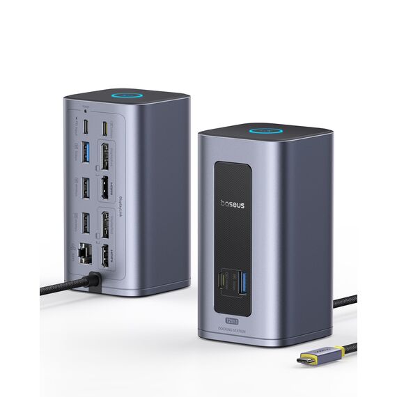 Baseus Nomos Air Mac 12 in 1, Displaylink Docking Station, Dockingstation 2 Monitore Erweiterung für macOS, mit 2K HDMI/DP, 10Gbps USB-C/A, 100W PD, Gigabit Ethernet, Displaylink-Treiber Erforderlich