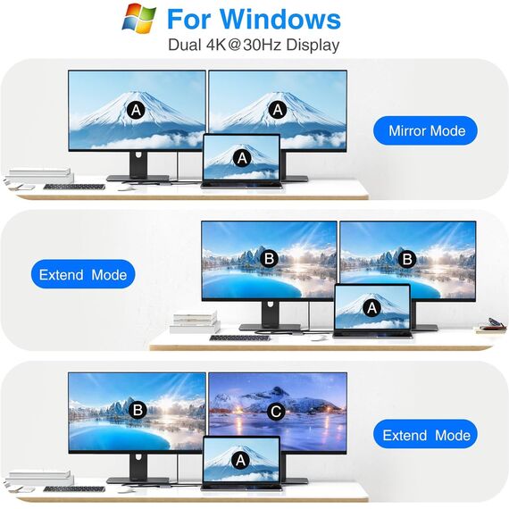 USB C auf Dual HDMI Adapter 4K@60Hz, Typ C to HDMI Splitter for Dual Monitors, Dual-Monitor-Adapter für MacBook Pro/Air, iPad, Samsung, Surface, Dell, Chromebook
