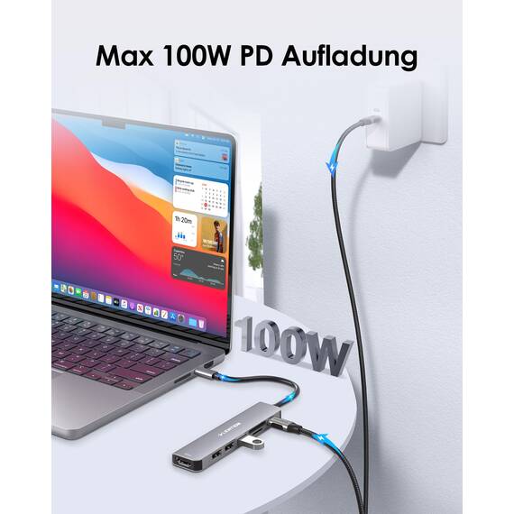 LENTION USB C Hub mit 100W PD Aufladung, 4K@60Hz HDMI, SD/TF Kartenleser, USB-3.0, Adapter USB-C auf USB kompatibel mit MacBook Pro/Air 2018-2026, iPhone 17/16/15/Pro/Pro Max und mehr