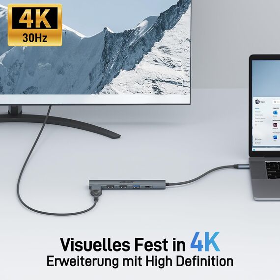 acer USB C Hub 5 in 1, Tragbarer 4K HDMI Adapter PD 100W, 3X USB A Datenport, USB C auf HDMI Adapter kompatibel mit acer Laptop, Chromebook, Surface, Galaxybook, MacBook Pro/Air, iPad Pro/Air