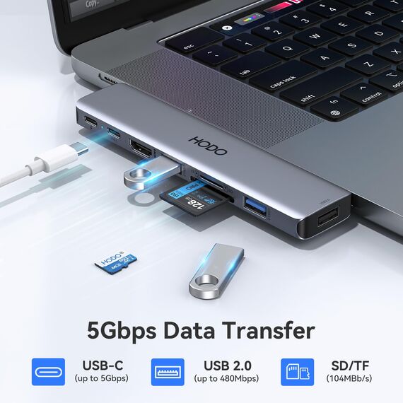 HODO USB C Hub Adapter für MacBook Pro Air, Mac Zubehör 8 in 2 mit 4K HDMI,Thunderbolt 3 Port, USB 3.0/2.0, SD und TF Kartensteckplatz für M3 M2 M1 2024 2023 2022 2021