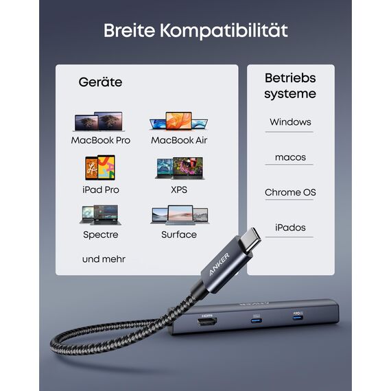 Anker PowerExpand 6-in-1 Ethernet Adapter, PD USB C Hub, 65 PD, 4K HDMI, 1Gbps Ethernet, Daten, 2 USB 3.0 Datenports, kompatibel mit MacBook Pro, MacBook Air, iPad Pro, XPS