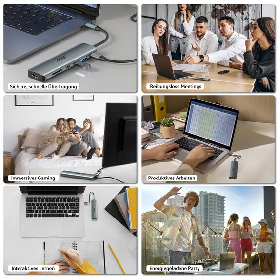 acer USB C Hub, 7IN1 USB-C auf 4K HDMI, 2xUSB 3.0, 1x Typ C 5Gbps, 100W PD, SD/TF Katenleser, Aluminium Docking Station Multiport Adapter für iPhone 15/16 Serie,MacBook/iPad Pro/Air,S24,Surface usw.