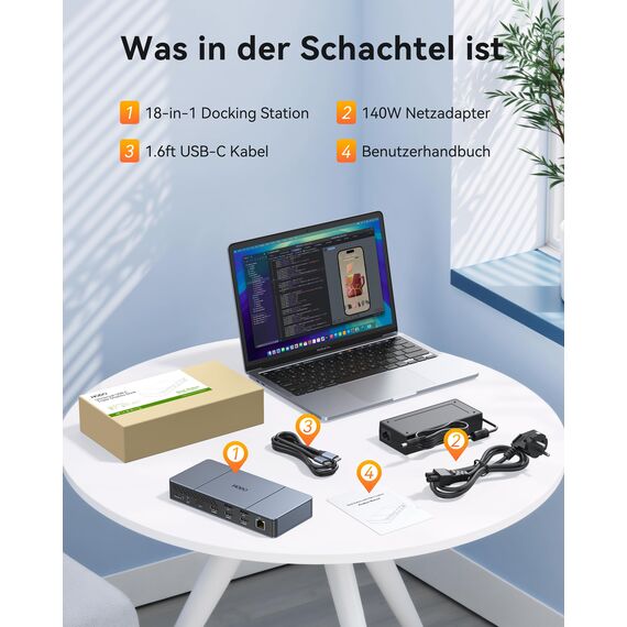 DisplayLink Dockingstation für MacBook M1/M2/M3 - Triple 4K@60Hz Monitor Erweiterung, 18-in-1 USB C Dock mit 140W Netzadapter, 3 HDMI, 2 DP, Ethernet, 10G USB-C/A, Display-Link Treiber Erforderlich