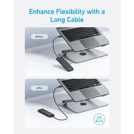 Anker USB-C Hub, 4 Port USB 3.0 Datenhub mit 5 Gbit/s Datenübertragung, 60cm Erweiterungskabel (ohne Ladeleistung), USB-C Splitter für Typ-C MacBook, Mac Pro, iMac, Surface, Flash Drive, Mobile HDD