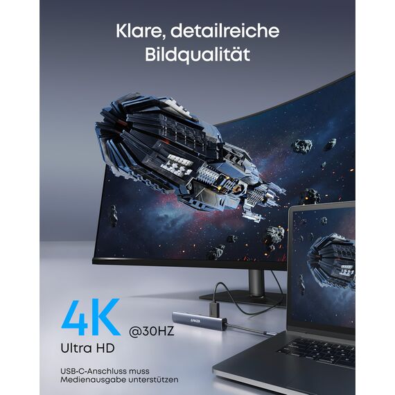 Anker PowerExpand 6-in-1 Ethernet Adapter, PD USB C Hub, 65 PD, 4K HDMI, 1Gbps Ethernet, Daten, 2 USB 3.0 Datenports, kompatibel mit MacBook Pro, MacBook Air, iPad Pro, XPS