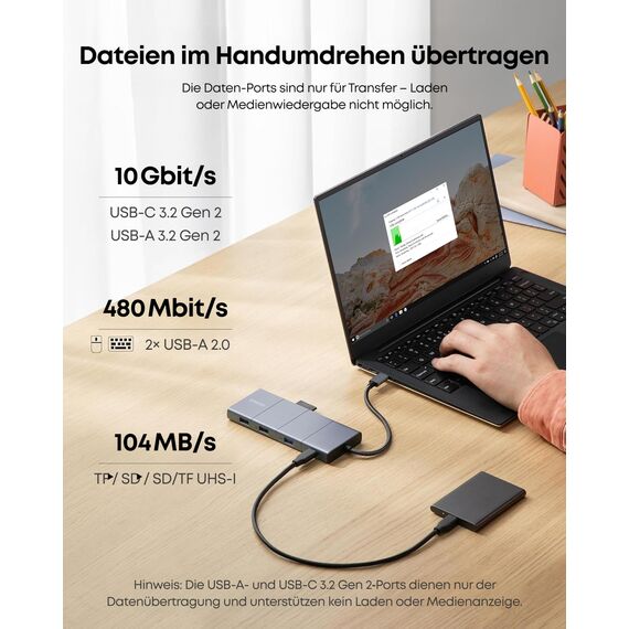 Anker 565 11-in-1 USB-C Hub, Docking-Station mit 10 Gbps USB-C & USB-A Datenports, 4K HDMI, DisplayPort, 85W PD, 2 USB 2.0 Daten, Ethernet, AUX, microSD & SD, Für MacBook Pro und mehr