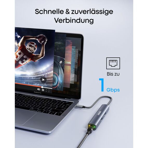 Anker PowerExpand 6-in-1 Ethernet Adapter, PD USB C Hub, 65 PD, 4K HDMI, 1Gbps Ethernet, Daten, 2 USB 3.0 Datenports, kompatibel mit MacBook Pro, MacBook Air, iPad Pro, XPS