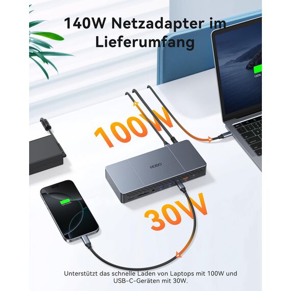 DisplayLink Dockingstation für MacBook M1/M2/M3 - Triple 4K@60Hz Monitor Erweiterung, 18-in-1 USB C Dock mit 140W Netzadapter, 3 HDMI, 2 DP, Ethernet, 10G USB-C/A, Display-Link Treiber Erforderlich