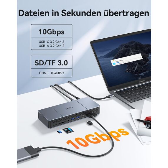 DisplayLink Dockingstation für MacBook M1/M2/M3 - Triple 4K@60Hz Monitor Erweiterung, 18-in-1 USB C Dock mit 140W Netzadapter, 3 HDMI, 2 DP, Ethernet, 10G USB-C/A, Display-Link Treiber Erforderlich