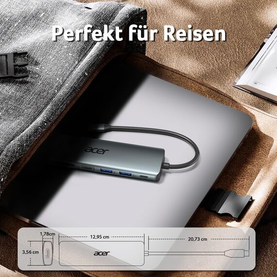 acer USB C Hub, 7IN1 USB-C auf 4K HDMI, 2xUSB 3.0, 1x Typ C 5Gbps, 100W PD, SD/TF Katenleser, Aluminium Docking Station Multiport Adapter für iPhone 15/16 Serie,MacBook/iPad Pro/Air,S24,Surface usw.