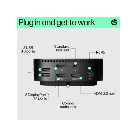 HP G5 Essential Dockingstation | USB-C | USB 3.0 | 2x 1.4 DisplayPorts | HDMI 2.0 | Audio | RJ-45 | Schwarz inklusive 120W Netzteil - 5YH26AV#ABB (Generalüberholt)