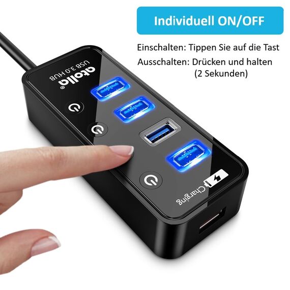 USB Hub mit Netzteil, atolla USB 3.0 Hub Aktiv mit 4 Ports SuperSpeed Datenübertragung und Schalter, USB Verteiler mit Intelligenter Charging Port und 15W(5V/3A) Netzteil Adapter