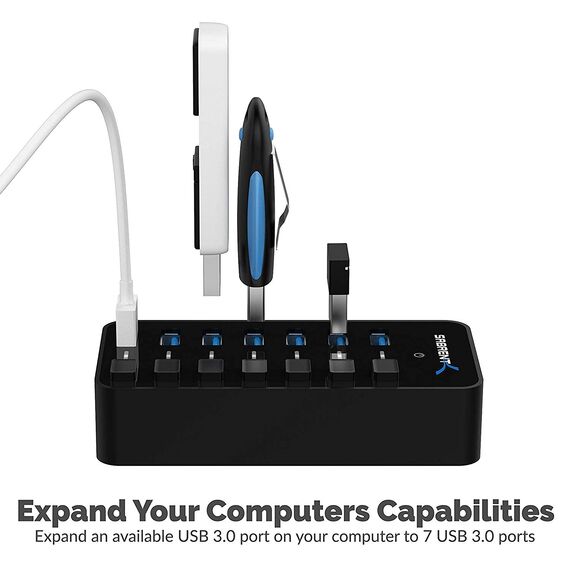 SABRENT USB Hub aktiv 3.2x1, mit netzteil 36W 7port, USB Adapter mehrfach Verlängerung, USB Verteiler, Powered USB hub, langes Kabel mit EIN/AUS-schaltern, für PS5, PC, Laptop, MacBook (HB-BUP7)