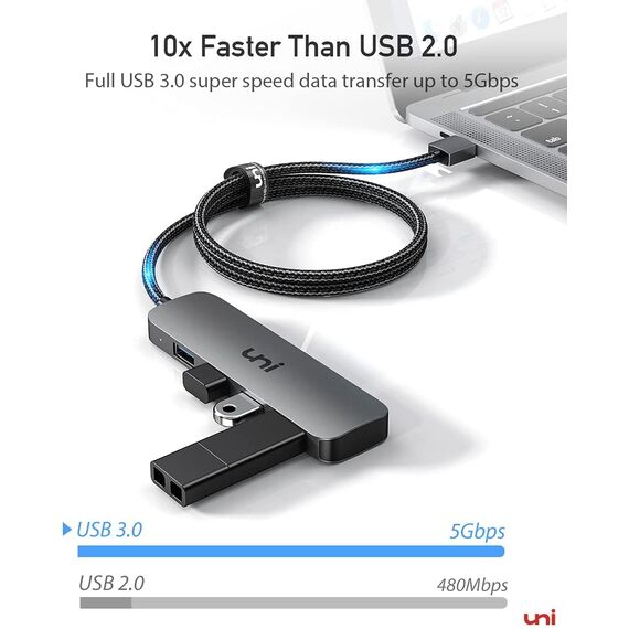 Uni USB C 3.0 Hub 4-Port, 1.2M Ultra Slim Data Hub, kompatibel mit MacBook Pro, iPad Pro, MacBook Air, Dell XPS, Surface Book und mehr