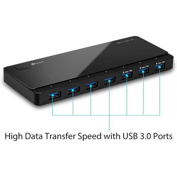 TP-Link UH700 USB 3.0 Hub mit Stromversorgung, 7-Port USB Verteiler & Splitter, idealer USB Adapter mehrfach für Windows, Mac, Chrome & Linux OS, mit Netzteil & EIN/Aus-Schalter
