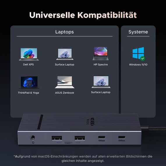 UGREEN Triple Display Dock - 2×HDMI 4K@60Hz, DisplayPort 4K@120Hz, 400 mm Kabellänge, 10Gbps USB-C, USB-A, SD/TF Kartenleser, LAN, Audio, 100W PD - Kompatibel mit ThinkPad X1, HP Envy 17, XPS 15
