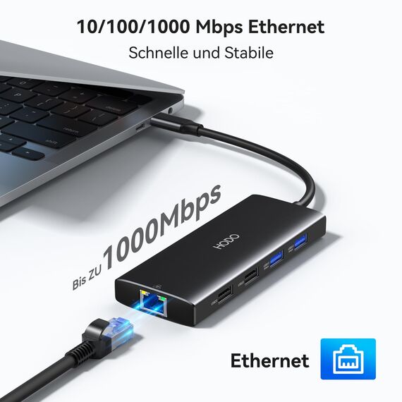HODO USB C Hub Ethernet für MacBook Air/Pro, Adapter Mac Book Zubehör 10 in 1 mit 4K 60Hz HDMI, Ethernet, 100W PD, SD TF Kartensteckplatz, 4USB und USB-C Datenport, Type C Dongle für iPad, Surface
