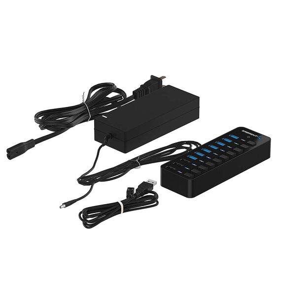 SABRENT USB Hub aktiv 3.2x1 + netzteil 60W 10port (7 USB hub 3.2 + 3 Ladeanschlüsse) USB Adapter mehrfach Verlängerung, USB Verteiler, Powered USB hub, mit EIN/AUS Schaltern, fur PS5, PC, MacBook