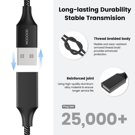 MOGOOD USB-Verlängerungskabel - USB-Splitter mit 2 Buchsen, Langlebiges Nylon-Eflecht, Schnelle Datenübertragung, Kompatibel mit Drucker und Flash-Laufwerk