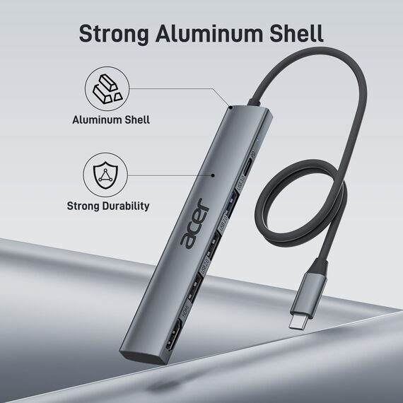 acer USB C Hub 5 in 1, Tragbarer 4K HDMI Adapter PD 100W, 3X USB-A Datenport, USB C auf HDMI Adapter kompatibel mit acer Laptop, Chromebook, Surface, Galaxybook, MacBook Pro/Air, iPad Pro/Air - 60cm