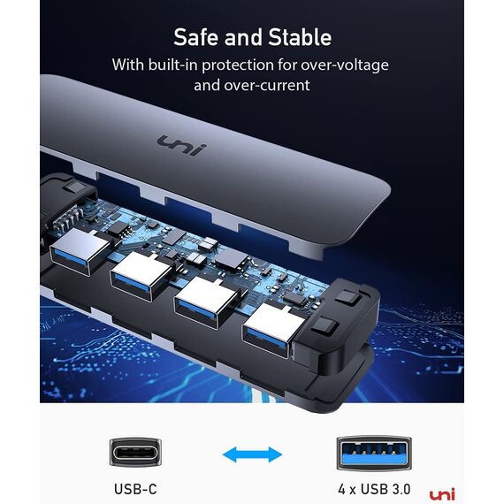 Uni USB C 3.0 Hub 4-Port, 1.2M Ultra Slim Data Hub, kompatibel mit MacBook Pro, iPad Pro, MacBook Air, Dell XPS, Surface Book und mehr
