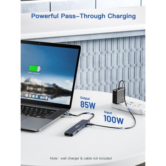 Dockteck 7-in-1-USB-C-Hub Adapter mit HDMI 4K, 2 USB-3.0-Ports, USB C auf SD/TF-Karte, PD-Ladegerät, kompatibel mit MacBook/Surface Pro/iPad/Steam Deck/Rog Ally/Samsung